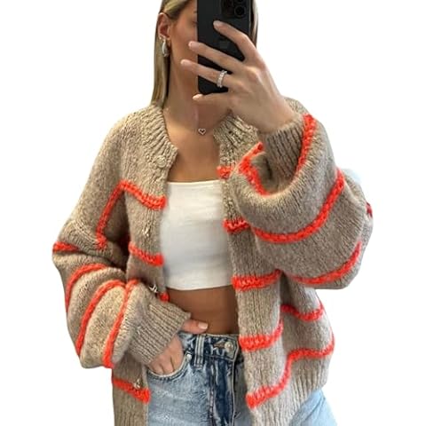 QIBABU Womens Oversized Striped Cardigan Cover