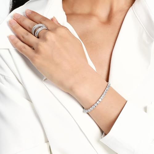 18k White Gold Plated CZ Tennis Bracelet, 4MM Cubic Zirconia Charm Bracelet for Women Men2