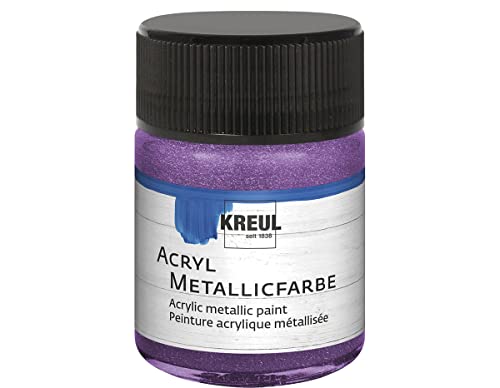 Kreul 77581 - Acrylic Metallic Paint, 50 ml Glass in Metallic Lilac, Glamorous Acrylic Paint with Metallic Effect on Water-Based, Creamy Opaque, Quick-Drying and Waterproof