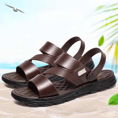 Men's Leather Fashion Sandals Open Toe Slingback Adjustable Ankle Straps Non-Slip Soft Comfortable Slide Sandals Slip-On Beach Sandals3
