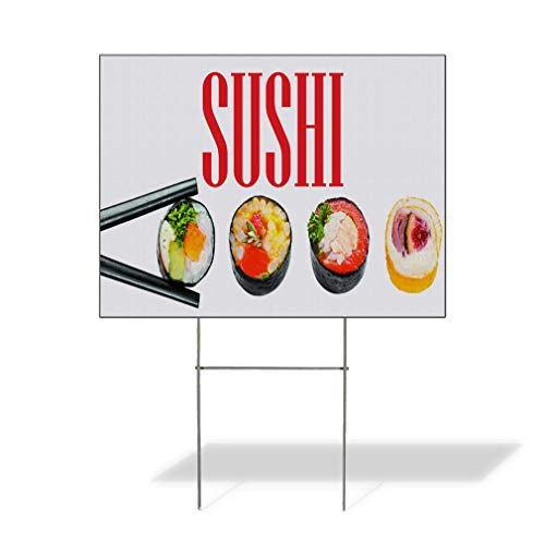 Fastasticdeals Weatherproof Yard Sign Sushi Restaurant Cafe Bar C White Lawn Garden Bistros & CAF S 24x18 Inches 1 Side Print