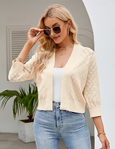 Image of Shermia Women's 3 /4 Sleeve Cropped Cardigan Sweater Open Front Short Shrugs Cardigans Lightweight Sweaters