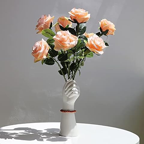 Romehaha Modern Hand Shaped Decorative Vase,9.25''H Ceramic Body Vase, Art Small Flower Vase for Coffee Table Decor,Vases for Flowers,Shelf Living Room Home Farmhouse Table Decor Cover