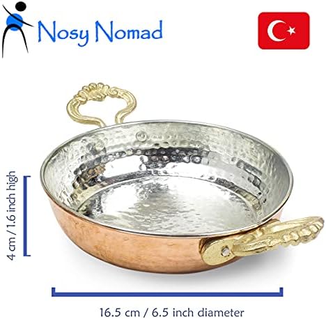 Nosy Nomad Turkish Copper Pan: Solid Copper Egg Pan | Turkish Frying Double Omelet Pan | Antique Copper Pan Used for Frying or Decoration (17 cm 6.7 inch)
