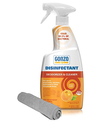 Gonzo Disinfectant Spray with Cloth - 24 Ounce Citrus - Disinfect Deodorize Clean Your Home