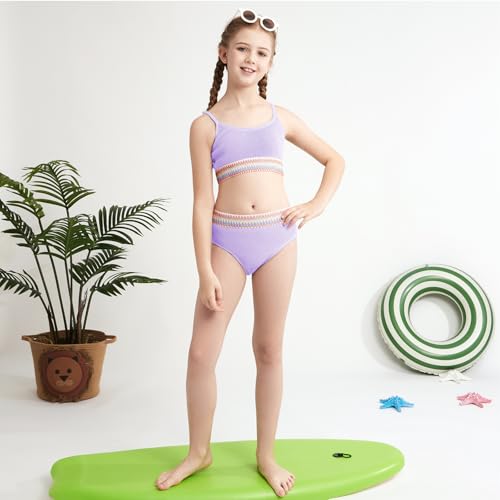 Image of Weixinbuy Girls Swimsuit Color Block Bathing Suit Adjustable Strap Two Pieces Bikini Swimsuits Beach Swimwear for Girls 9-16Y