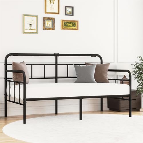 Goltriever Daybed-Metal-Twin-Bed-Frames - with Modern Headboard,Strong Mattress Foundation with Steel Slats Support,No Box Spring Needed,Black