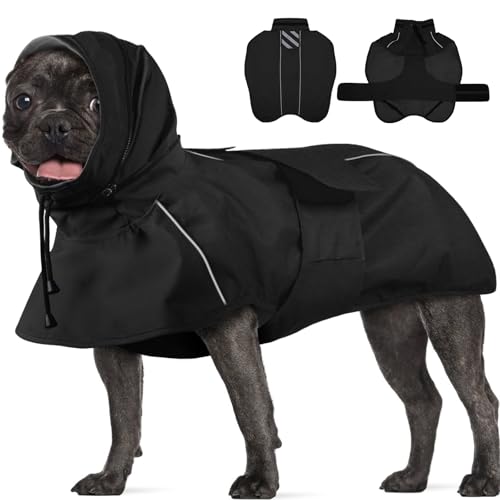 Dog Raincoat, Waterproof Dog Rain Jacket with Convertible Hood/Collar, Adjustable Belly-Protect Rain...