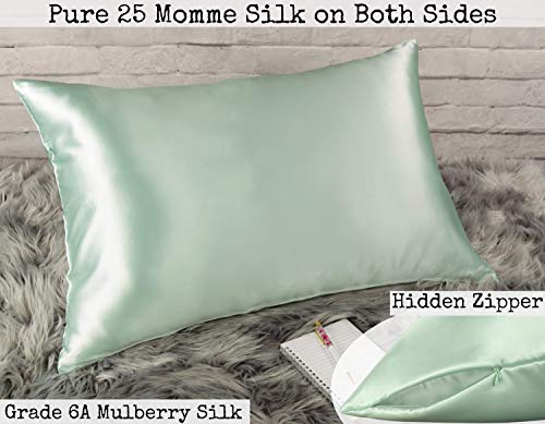 Celestial Silk 100% Silk Pillowcase For Hair Zippered Luxury 25 Momme Mulberry Silk (Queen, Mint Green) #TOP2