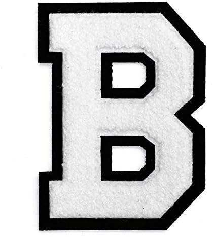 Letter B - Chenille Stitch Varsity Letter Iron-On Patch by pc, 4-1/2", White/Black, TR-11648