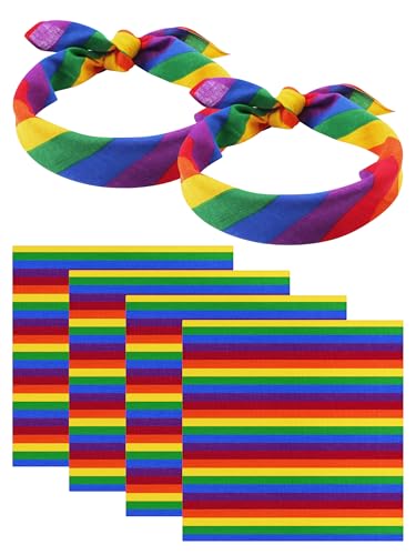Image of URATOT 6 Pack Gay Pride Rainbow Bandanas Cotton Handkerchiefs, Support LGBT Causes