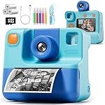 Kids Camera Instant Print, Christmas Birthday Gifts for Girl Boys 3-12 Years Old, FHD Selfie Digital Video Cameras Toddler 3 Rolls Print Paper & 32G Card (Blue)