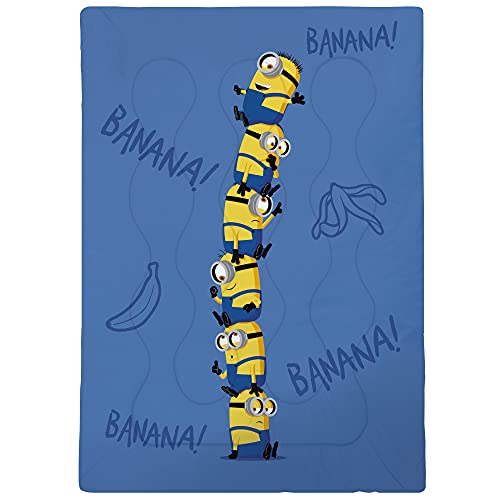 Les Minions Banana Couette | 100% Polyester | OEKO-TEX | 140x200cm | Imprimé Garçon | Bleu