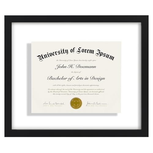 Americanflat 12.5x15 Diploma Frame with Shatter-Resistant Glass - Floating Frame Made of Engineered Wood - Signature Float Collection - Picture Frames for Wall Display - Black