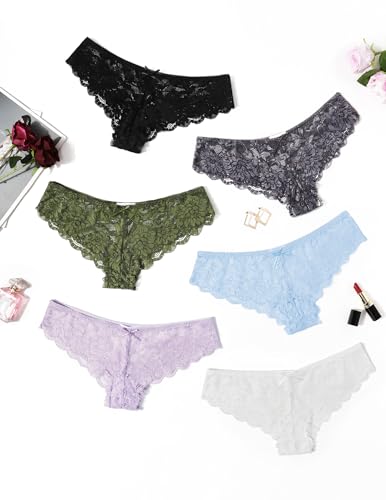 Image of Avidlove Women Floral Lace Panties Sexy Hipster Underwear Cheeky Bikini Panties V-Shape Waistband Tangas