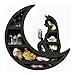Moon and Cat Crystal Wall Shelf, Wood Crystal Display Moon and Cat Wall Decora for Crystals, Wall Mounted Floating Shelves, Reversible Essential Oil Shelf or Living Room ( Color : Black , Size : B )