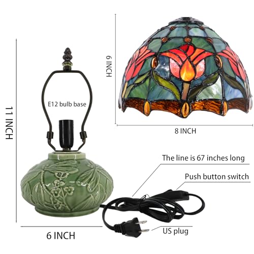 Stained Glass Tiffany-Style Mushroom Table Lamp 8×11in, Ceramic Base — view 2