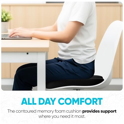 Image of FORTEM XL Chair Cushion, Seat Cushion for Office Chair, Car Seat Cushion, Coccyx Orthopedic Pillow, Desk Chair Memory Foam Sitting Pillow, Washable Cover (Mesh, Black)