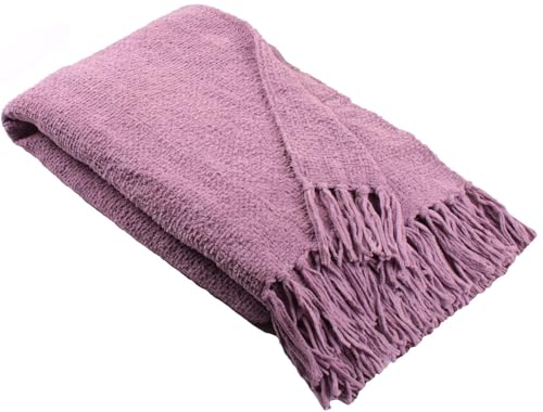Appletree Couvre-lit chenille chiné 130 x 180 cm Violet Couverture de canapé texturée pompons