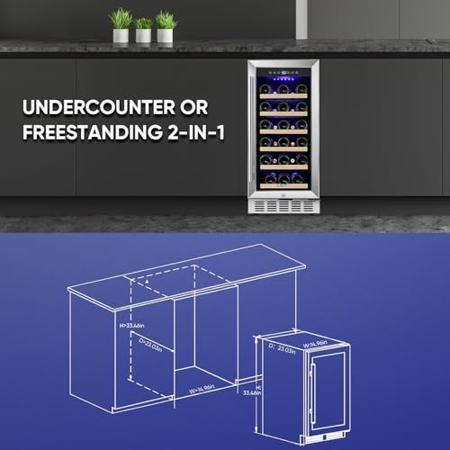 Image of ORYMUSE 15 Inch Wine Cooler Under Counter, 30 Bottle Wine Fridge with Stainless Steel Glass Door, Built-In or Freestanding Wine Cellar with Removable Shelves and Digital Temperature Control