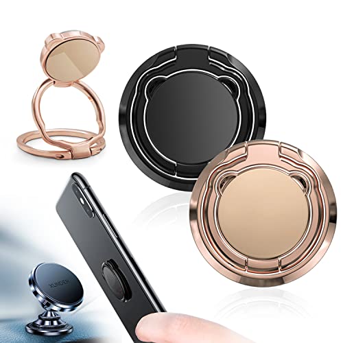2 Pièces Anneau Support Telephone,Bague de Téléphone Portable Rotatif à 360 °,Peut être Utilisé en Combinaison avec Support de Téléphone Magnétique pour Voiture (noir + or rose) Cover