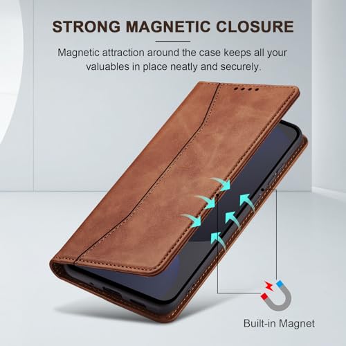 Image of Jasonyu Flip Wallet Case for Samsung Galaxy S24 FE,Leather Magnetic Folio Cover with Card Holder,Kickstand - TPU Shockproof Durable Protective Phone Case,Brown