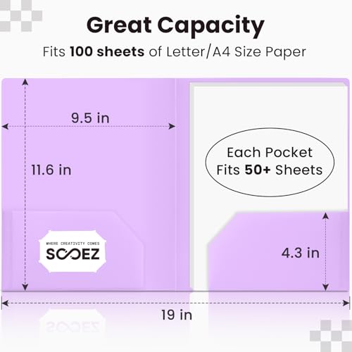 image for Sooez 6 Pack Folders with Pockets, Heavy Duty Plastic File Folders, 2 