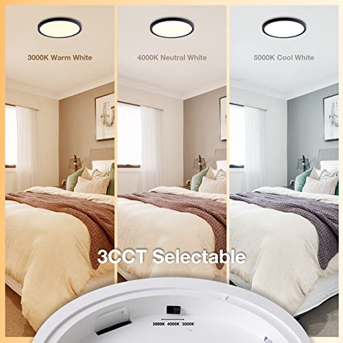 Vocgouu 4 Pack Black Flush Mount Ceiling Light With Night Light - 12 Inch Low Profile Thin Ceiling Light For Bedroom, Hallway, Kitchen, Kids, Round Flat Panel Light 3000K 4000K 5000K Selectable, 20W #TOP1