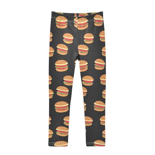 Hamburger Cartoon Food Black Girls Casual Leggings for Kids Printed Long Pant Bottoms Stretch and Soft