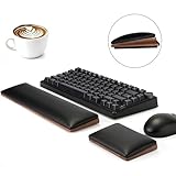 ASFSKY Keyboard and Mouse Wrist Rest Set for 60%-75% Compact Keyboards – Ergonomic Wooden Support Pad with PU Leather & Memory Foam, Anti-Slip Rubber Base for Gaming, Office & Typing Pain Relief