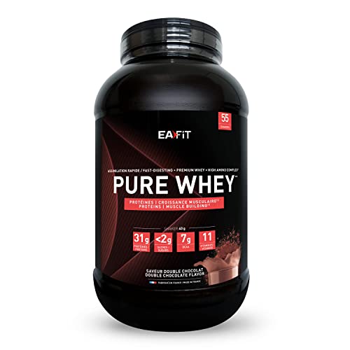 WHEY PROTEIN - Double Chocolat - 2,2 kg -EAFIT - Marque Française N°1 en Nutrition Sportive - 31g de Proteine Whey - BCAA - Shaker Proteine - Pre Workout, Musculation...