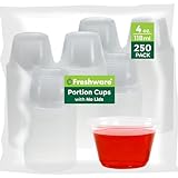 Freshware Plastic Portion Cups (No Lids) [4 Ounce, 250 Count] Disposable Plastic Cups for Meal Prep, Salad Dressing, Jellos Shot Cups, Souffle Cups, Condiment and Dipping Sauce Cups