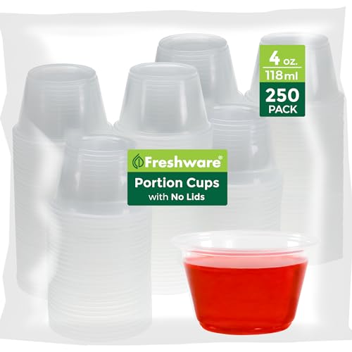 Image of Freshware Plastic Portion Cups (No Lids) [4 Ounce, 250 Count] Disposable Plastic Cups for Meal Prep, Salad Dressing, Jellos Shot Cups, Souffle Cups, Condiment and Dipping Sauce Cups