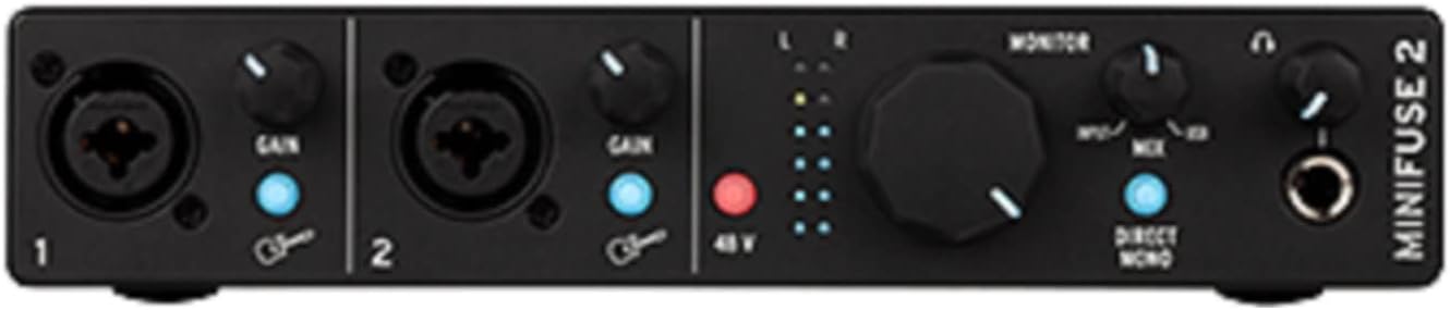 Arturia MiniFuse 2 USB-C Audio Interface Bundle with Microphone, Stand, Shock Mount, XLR Cable, Pop Filter, and 2x TRS Cable (Black) (8 Items) | Includes Microphone, Stand, Shock Mount, XLR Cable, Pop Filter, and 2x TRS Cable (Black)