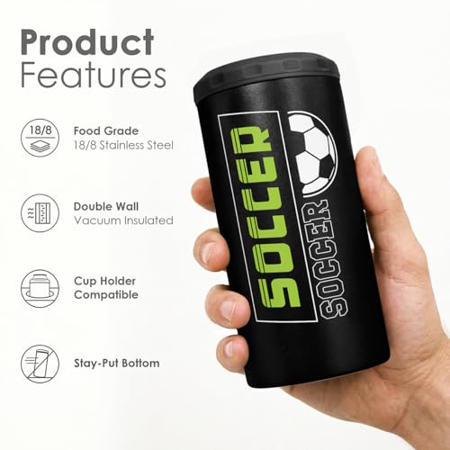 Image of Soccer Can Cooler Stainless Steel 12oz, Insulated Tumbler for Men Brother Buddy Players, Travel Cans Koozie, Sport Gift for Birthday, Christmas