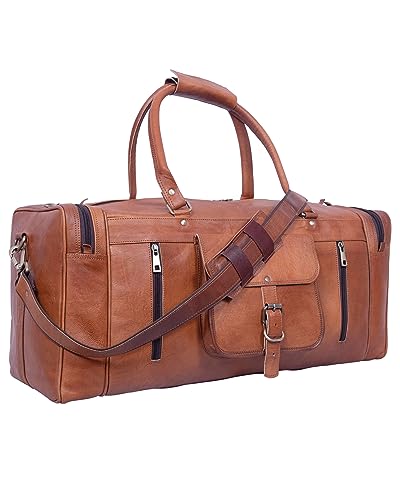24" Genuine Leather Duffle Bag for Men – Vintage Brown Travel Weekender, Large Carry-On Luggage, Gym, Overnight Bag, Handmade Full-Grain Leather Duffel -  ALEXIA LEATHER, AL258595
