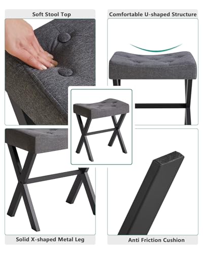 Miniatura 7 de Ibuyke Taburete De Tocador De Lino En Forma De U, Taburete Cuadrado De Maquillaje Con Patas En X, Taburete Reposapiés De Asiento Otomano, Multiusos Como Mesa Auxiliar Pequeña, Para Dormitorio, Sala De