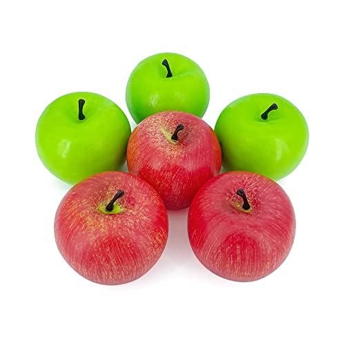 Laiiqi 6 Piezas de Manzanas Artificiales, Manzanas Rojas Falsas, Manzanas Verdes de imitación realistas, simulación de Frutas Falsas para decoración, Accesorios de fotografía, Frutas Cover