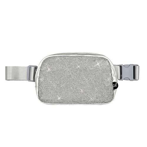 C.C Rhinestone Fanny Pack – Sparkly Waist Bag for Women, Crossbody Belt Bag with Adjustable Strap (Rhinestone - Silver)