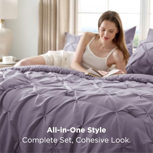 Image of Bedsure California King Comforter Set - Bed in a Bag Cal King Bedding Set 7 PCS, GentleSoft Pintuck Bed Set Gift for Family, All Season Down Alternative Comforter with Sheets, Pillowcases & Shams