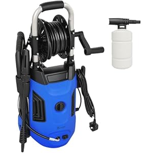 Outsunny 1800W High Pressure Washer, 150 Bar Pressure, 420 L/h Flow, Portable Power Washer Jet Wash Cleaner with Adjustable Nozzle, 6M Hose, Hose Reel, Steel Handle for Home Patio Car Driveway, Blue