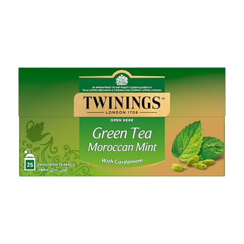 Twinings Green Moroccan Mint Tea, Caffeine Free Luxury Spearmint Tea, All Natural Ingredients, 25 Tea Bags