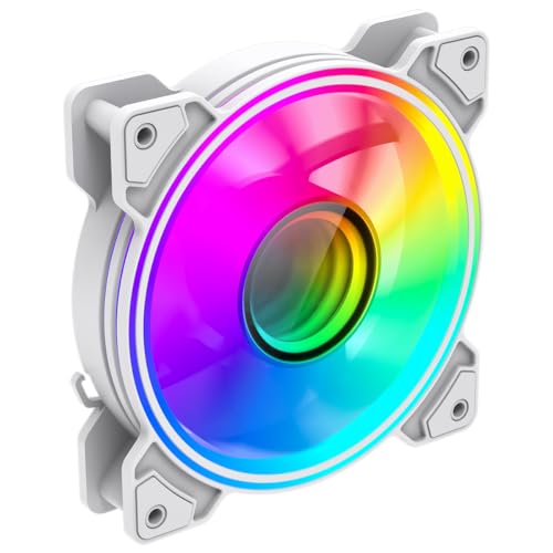 GameMax Ventilateur de boîtier PC Infinity Adressable RGB Blanc 120 mm Effet de lumière ARGB 5 V Carte mère Synchronisation Aura 1200 tr/min 3 broches Alimentation 3 broches Convient pour boîtiers