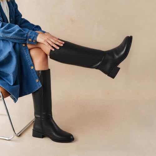 Mattiventon Knee High Boots Women Fashion Long Tall Boots with Round Toe Low Heel Side Zip Stretch Riding Boot for Fall Winter4
