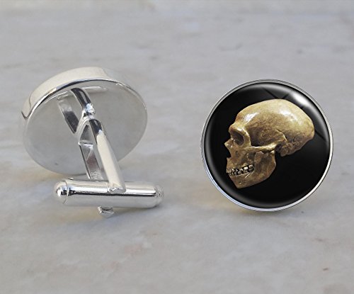 Neanderthal Skull .925 Sterling Silver Cufflinks
