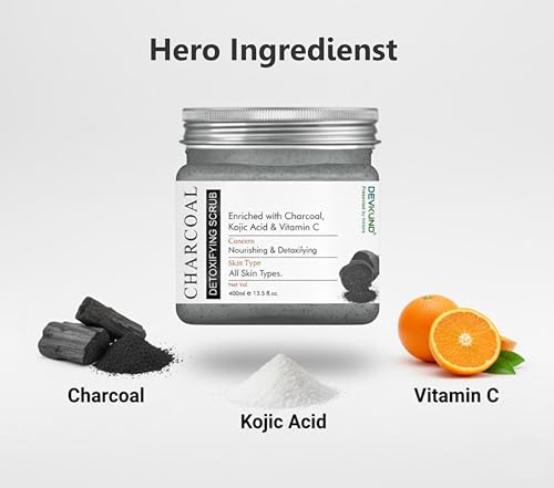 Image of Charcoal Detoxifying Scrub | Enriched with Activated Charcoal, Kojic Acid & Vitamin C | Deep Cleansing, Brightening & Tan Removal Face & Body Scrub - 400ml