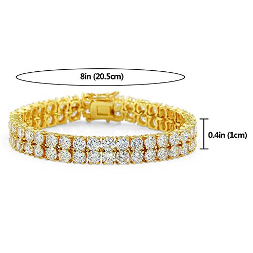 18K Gold Moissanit Doppelrunde Tennisarmband ， 8 Zoll Länge ， Atemberaubendes Schmuckgeschenk für Männer
