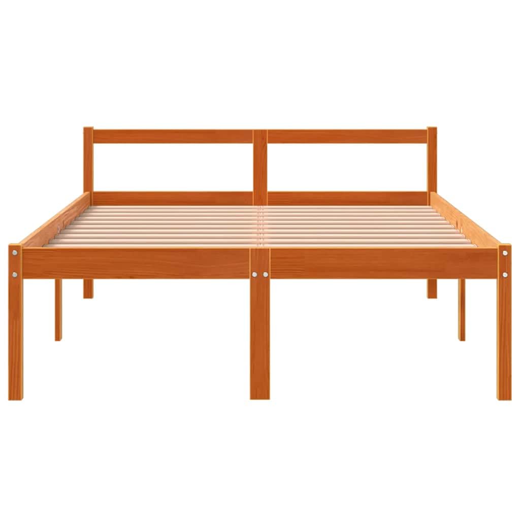 Massives Kiefernholz Seniorengerecht 140x190 cm Braun | Seniorenbett Wachsbraun 140x190 cm Massivholz Kiefer Hohes Bett mit Stauraum und Komfort Kopfteil