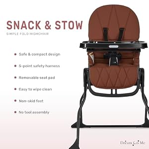 Dream On Me Snack and Stow Highchair | Adjustable Feeding Chair with Removable Tray, Lightweight, Foldable Design, Easy to Clean, Perfect for Toddlers & Infants — photo 4 of 6