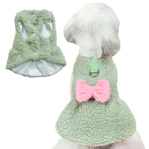 Jecikelon Dog Sweater Dress with Bow Tie Winter Warm Puppy Clothes for Small Dogs D-Ring Pet Clothing Suéter para Perros (Green, X-Small)